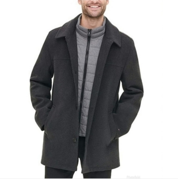 NWT Tommy Hilfiger Gray Melton Car Coat with attached Vest Size XL $275 - Picture 2 of 16